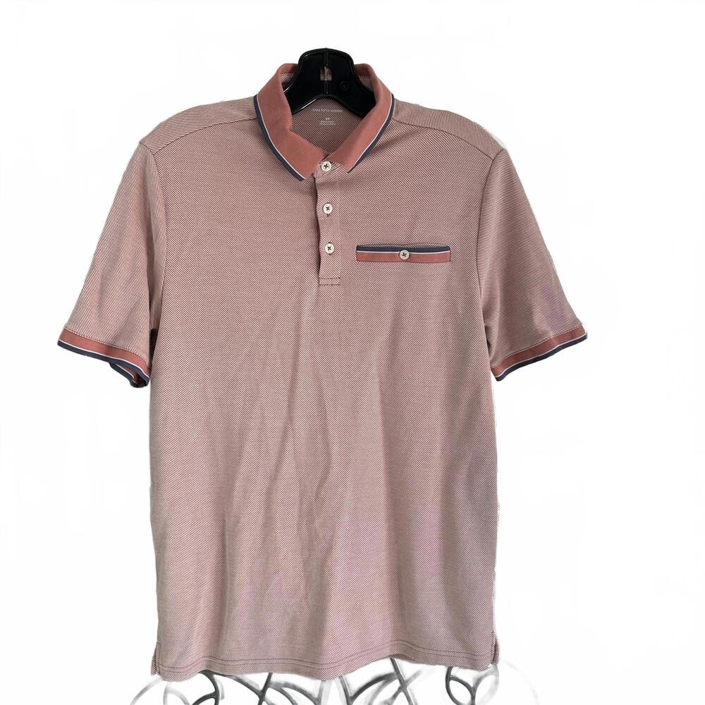 Saks Fifth Avenue Men's Stripped Ash Rose Polo Shirt - Small